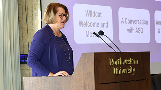 Student Affairs VP at podium